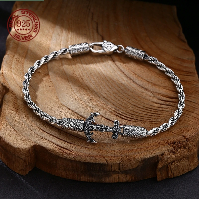 Turkish style vintage handmade twine boat anchor bracelet Men Women S925 Sterling Silver punk Jewelry Creativity Gift
Turkish style vintage handmade twine boat anchor bracelet Men Women S925 Sterling Silver punk Jewelry Creativity Gift