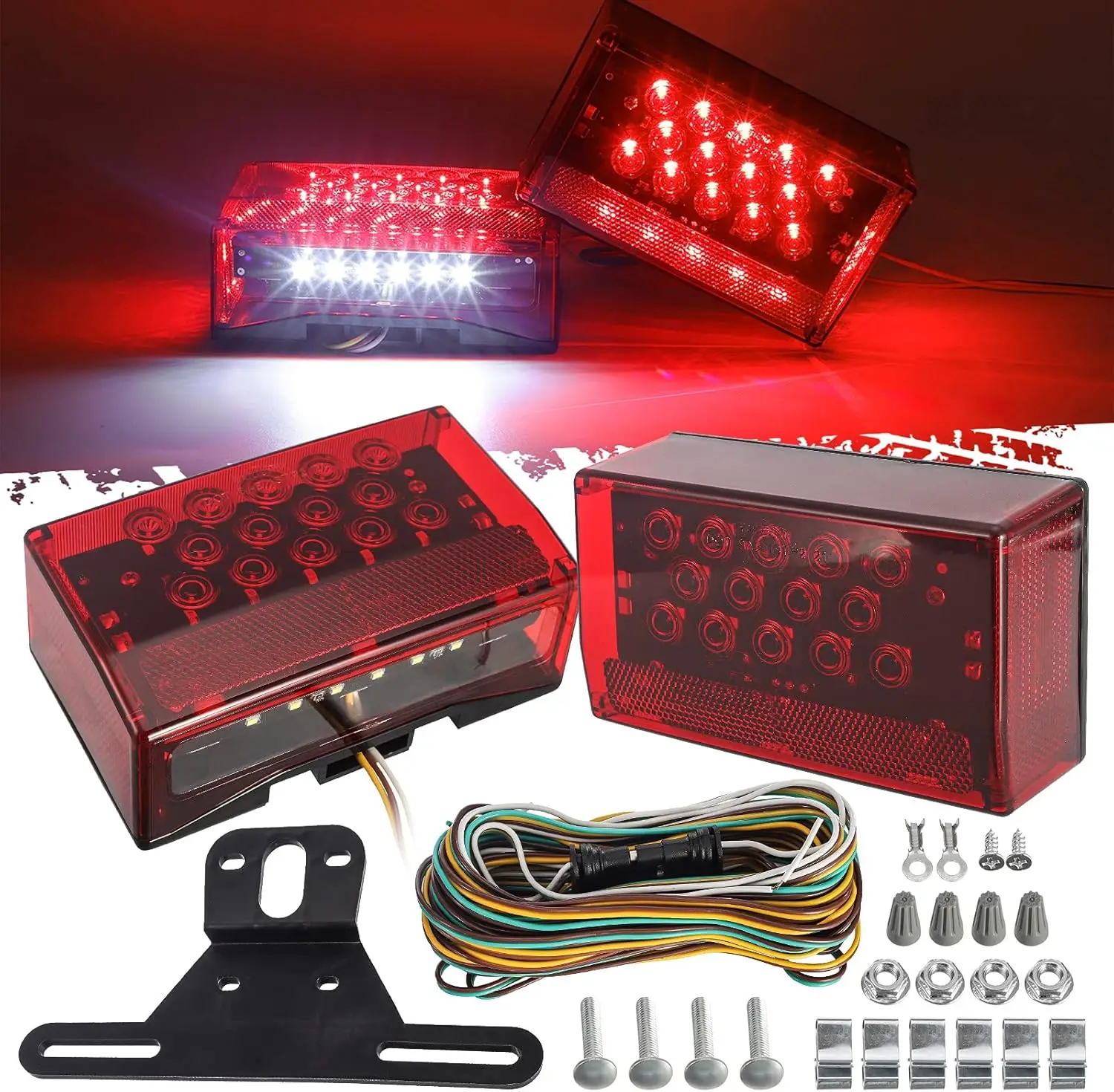 6' Rectangular LED Tail Lights Kit Red, 12V Submersible Sealed Boat Trailer Light w/25ft Harness & Bracket
6' Rectangular LED Tail Lights Kit Red, 12V Submersible Sealed Boat Trailer Light w/25ft Harness & Bracket