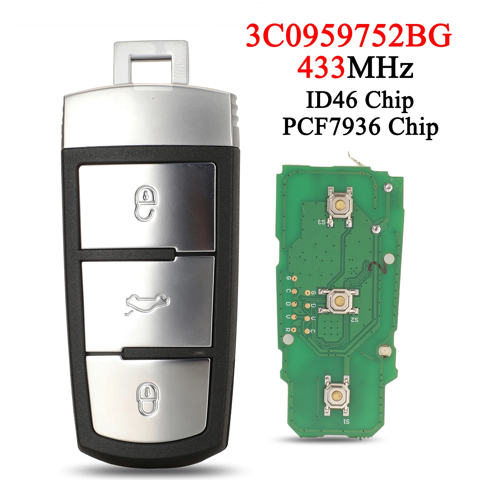 Jingyuqin Keyless Go 3 кнопки 3C0 959 752 BG для VW Volkswagen Passat CC автомобильный пульт дистанционного управления 433 МГц ID46 PCF7936 чип HU66
Jingyuqin Keyless Go 3 кнопки 3C0 959 752 BG для VW Volkswagen Passat CC автомобильный пульт дистанционного управления 433 МГц ID46 PCF7936 чип HU66