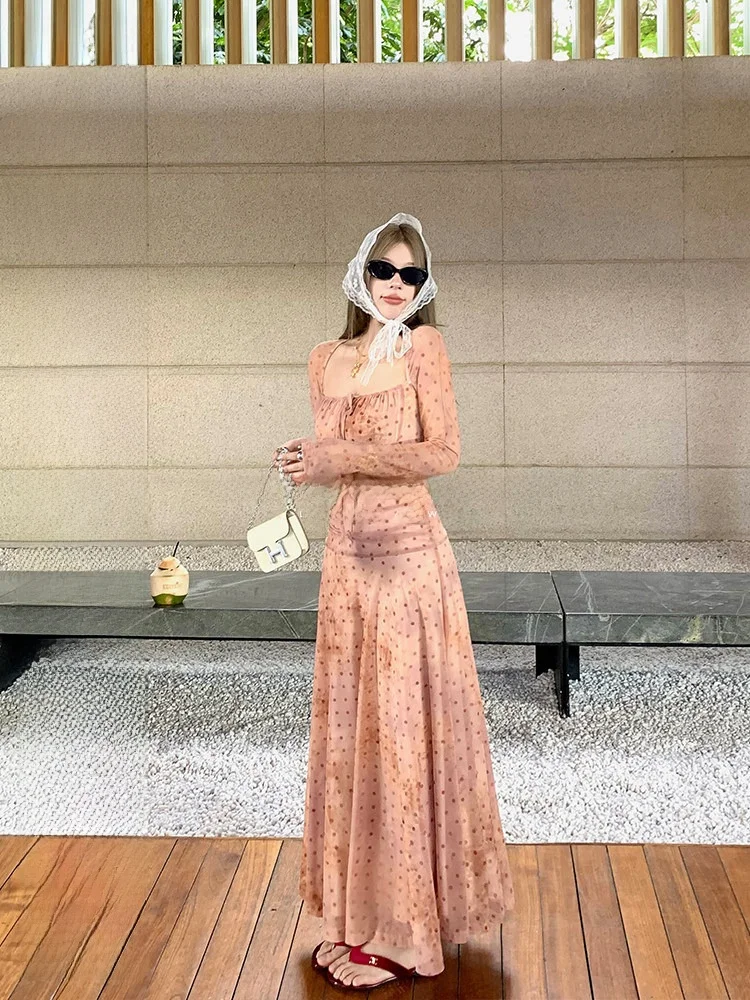 Luu Long Sleeve Polka Dot A-Line Dress Women's Spring Autumn Design Sensation Miniature Skirt Gathered Waist Mesh Dress
Luu Long Sleeve Polka Dot A-Line Dress Women's Spring Autumn Design Sensation Miniature Skirt Gathered Waist Mesh Dress