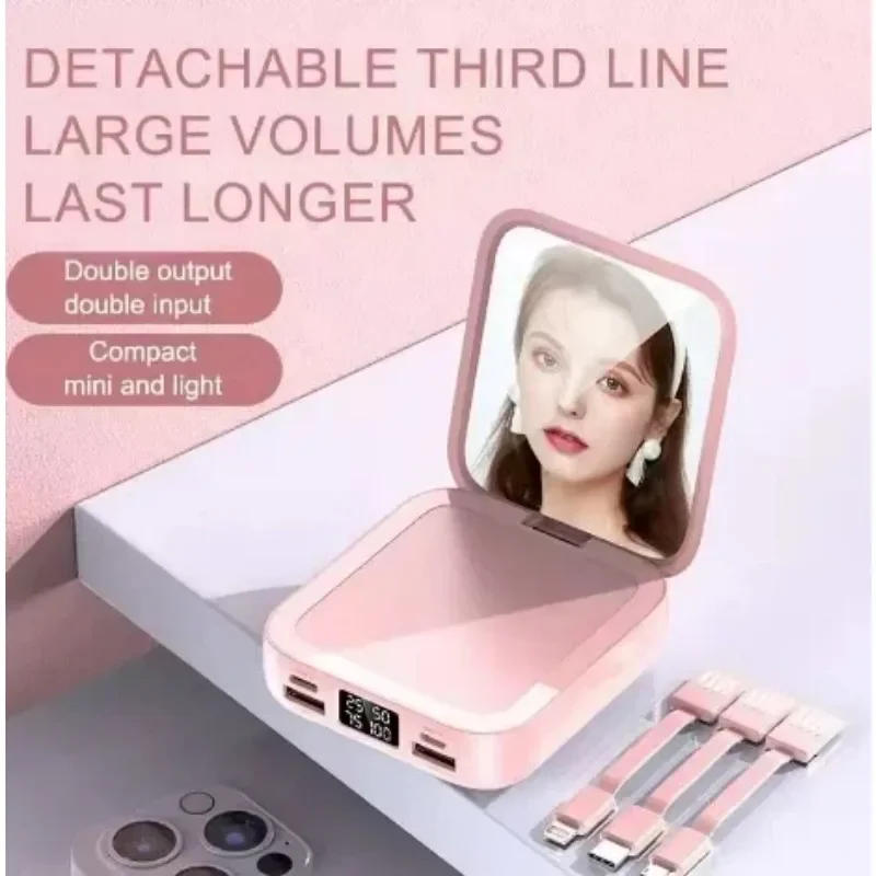 20000mAh Mini Power Bank Makeup Mirror Portable Charger for IPhone Android External Battery Charging Built-in Cables
20000mAh Mini Power Bank Makeup Mirror Portable Charger for IPhone Android External Battery Charging Built-in Cables