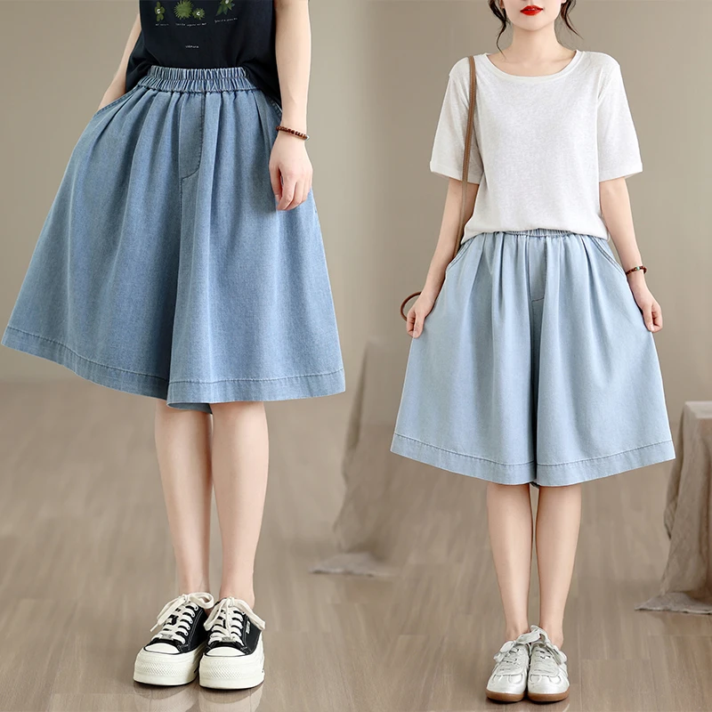 plus Size Summer New Loose Fit Wide Leg Denim Skirt Pants Elastic Waist Thin Fabric Five Minutes Thin Jeans for plus Size Women
plus Size Summer New Loose Fit Wide Leg Denim Skirt Pants Elastic Waist Thin Fabric Five Minutes Thin Jeans for plus Size Women
