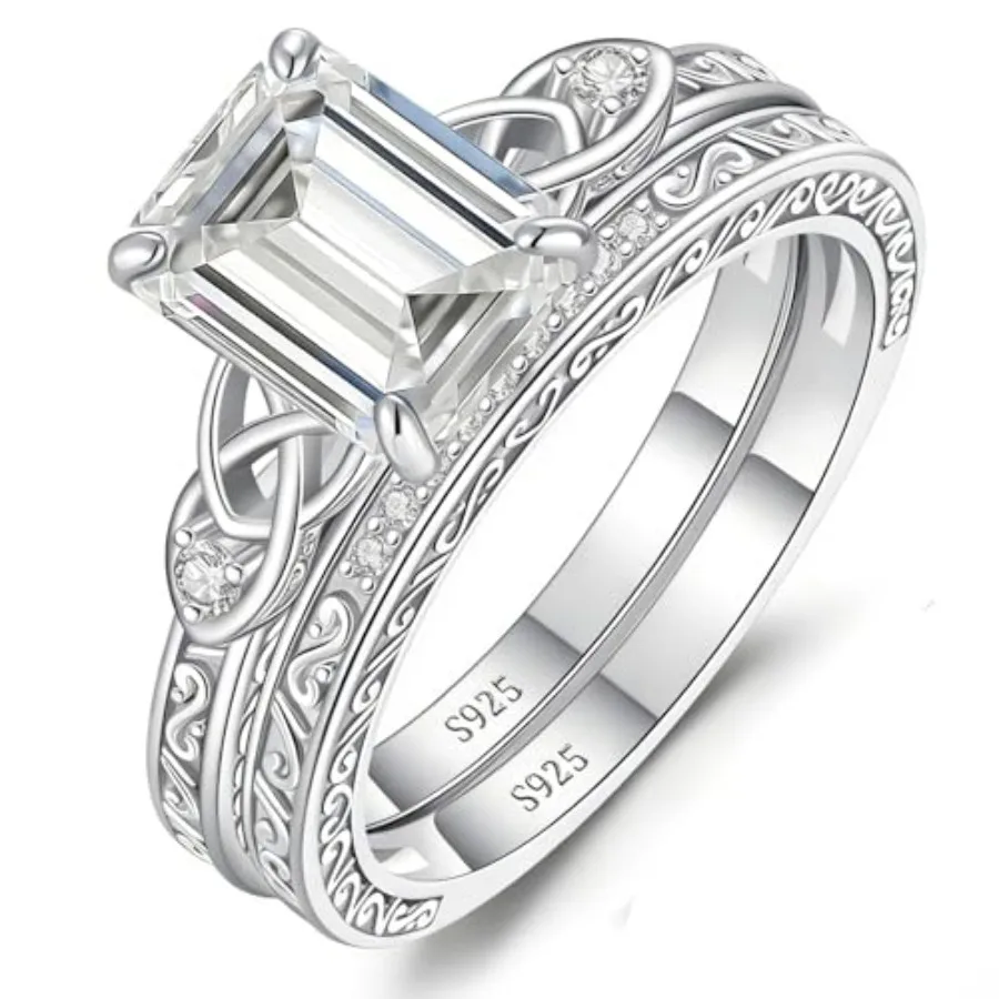 AVECON 3CT Moissanite Wedding Ring Set for Women, Emerald-Cut Celtic Knot 925 Sterling Silver Engagement Bridal Rings, D Color
AVECON 3CT Moissanite Wedding Ring Set for Women, Emerald-Cut Celtic Knot 925 Sterling Silver Engagement Bridal Rings, D Color