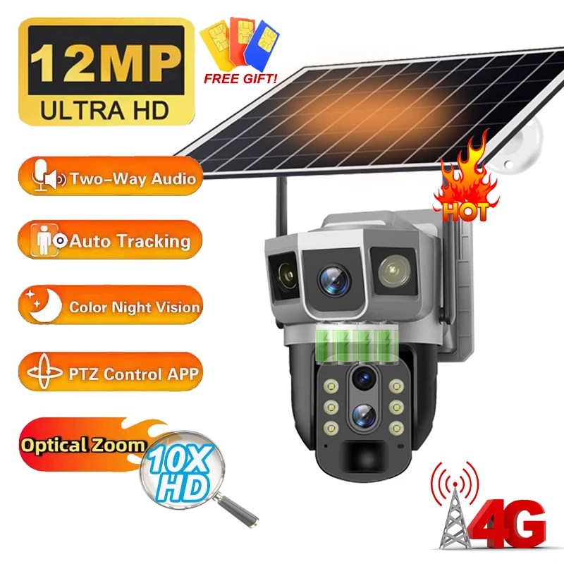 12MP 4G Solar Camera Optical 3 Screens CCTV PIR Human Detection Two-way Audio Monitor Security Protection Cam Built-in Battery
12MP 4G Solar Camera Optical 3 Screens CCTV PIR Human Detection Two-way Audio Monitor Security Protection Cam Built-in Battery