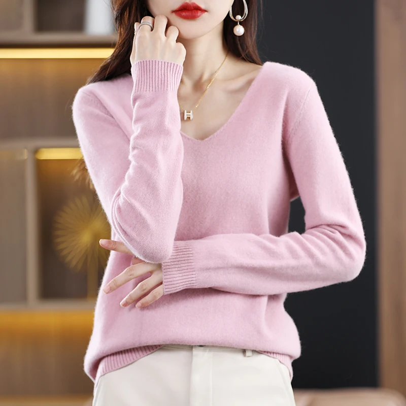 2023V Collar Pullover Long Sleeve Knitted Bottom Shirt Women's Autumn and Winter Thin Simple Versatile Warm Top
2023V Collar Pullover Long Sleeve Knitted Bottom Shirt Women's Autumn and Winter Thin Simple Versatile Warm Top