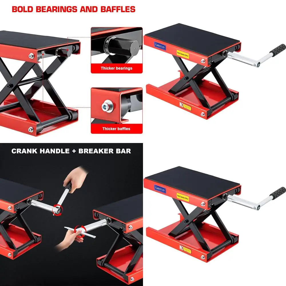1200 lbs Capacity Motorcycle Lift Stand, Scissor Style Jack with Crank Handle for Dirt Bikes and ATVs (Red)
1200 lbs Capacity Motorcycle Lift Stand, Scissor Style Jack with Crank Handle for Dirt Bikes and ATVs (Red)