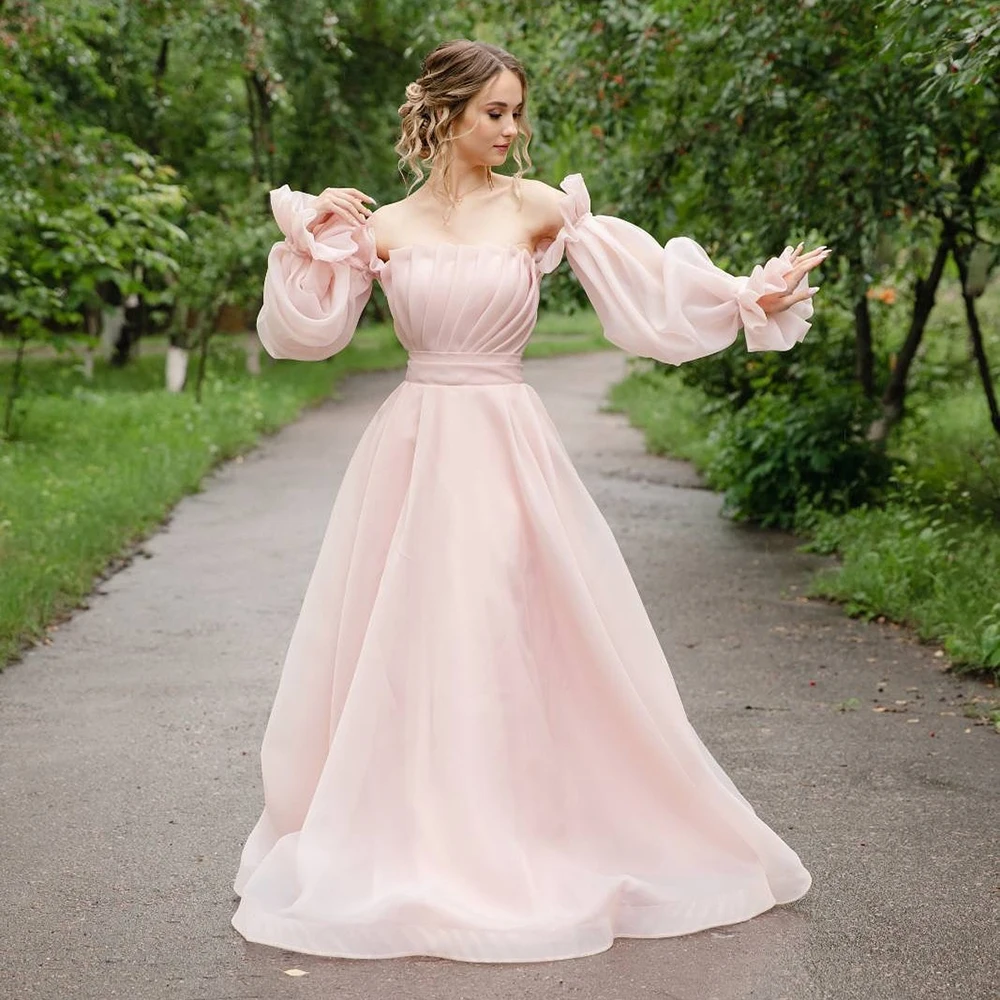 Customized Strapless Pleat Tulle Evening Dress Full Sleeves A-line Draped Party Dress Backless Floor Length Prom Gown For Women
Customized Strapless Pleat Tulle Evening Dress Full Sleeves A-line Draped Party Dress Backless Floor Length Prom Gown For Women