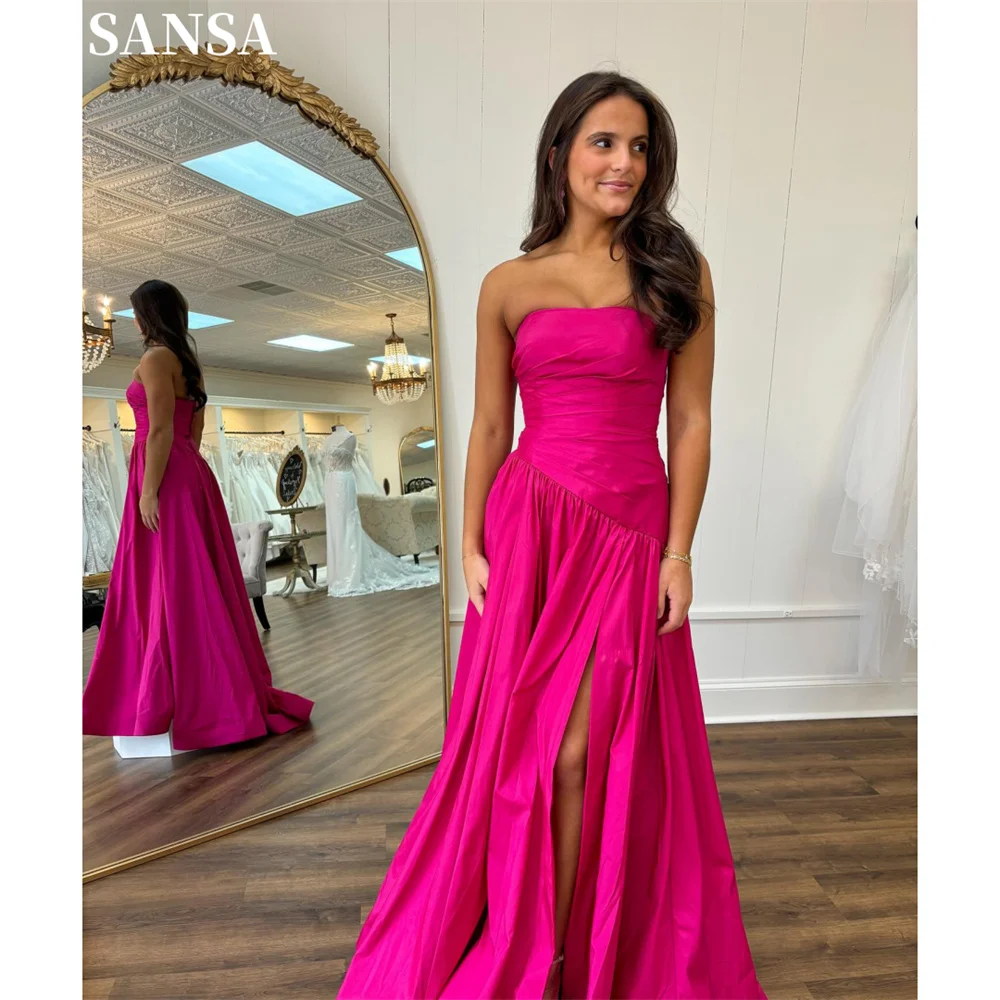 Sansa Gorgous Pink Taffeta Evening Dress Strapless Floor-Length Side Splite Wedding Dresses Sleeveless Draped vestidos de fiesta
Sansa Gorgous Pink Taffeta Evening Dress Strapless Floor-Length Side Splite Wedding Dresses Sleeveless Draped vestidos de fiesta