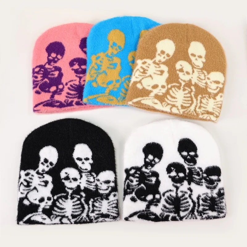 Вязаная шапка Y2K для мужчин и женщин, жаккардовая Шапка-бини с черепом, модная теплая Мягкая шерстяная вязаная шапка для зимней езды 
Вязаная шапка Y2K для мужчин и женщин, жаккардовая Шапка-бини с черепом, модная теплая Мягкая шерстяная вязаная шапка для зимней езды