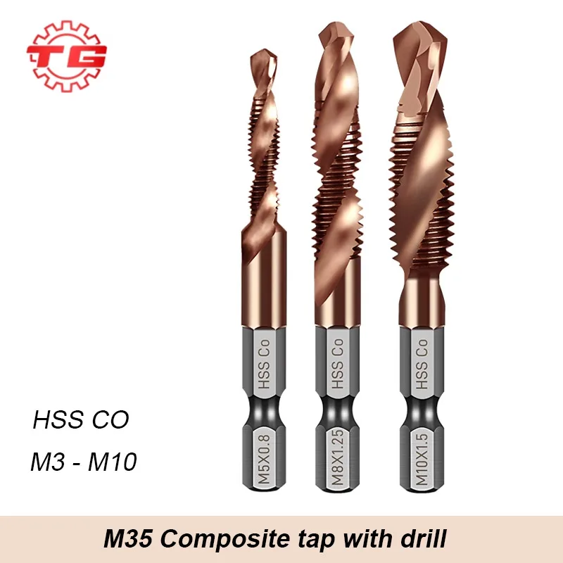 TG M35 High-Speed Steel HSS CO Titanium Plating Drill Tap Set - Metric Combination Drill Tap M3 M4 M5 M6 M8 M10
TG M35 High-Speed Steel HSS CO Titanium Plating Drill Tap Set - Metric Combination Drill Tap M3 M4 M5 M6 M8 M10