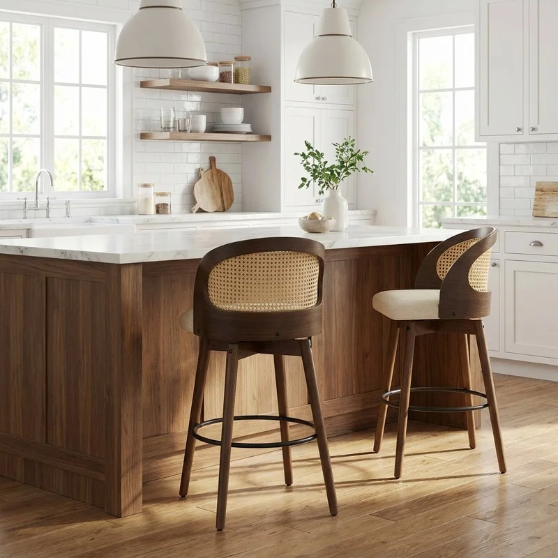 Walnut Finish Indoor Bar Stool Set of 2 with Beige Upholstery
Walnut Finish Indoor Bar Stool Set of 2 with Beige Upholstery