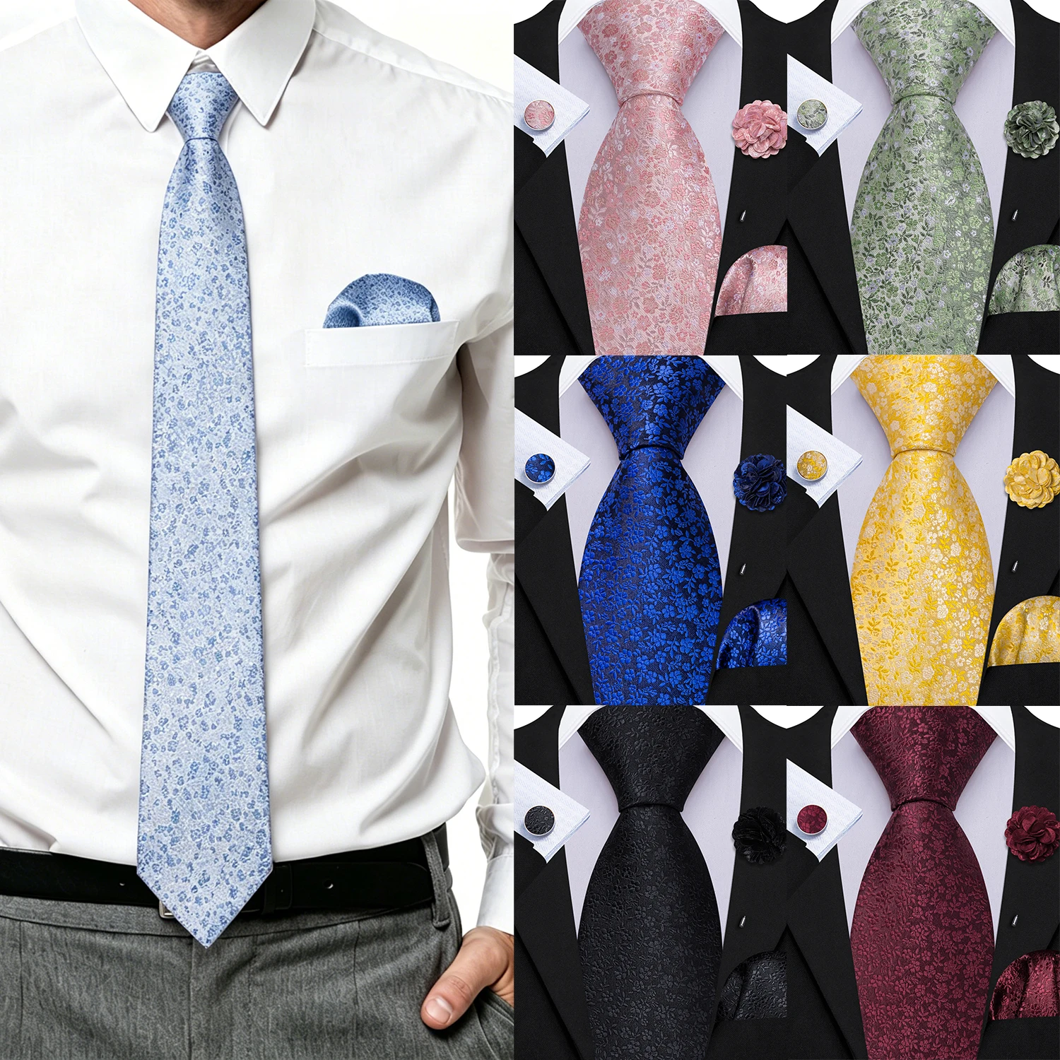 Designer Men's Floral Jacquard Tie Set Necktie Pocket Square Cufflinks Brooch 4Pcs Formal Wedding Business Suit Accessories Gift
Designer Men's Floral Jacquard Tie Set Necktie Pocket Square Cufflinks Brooch 4Pcs Formal Wedding Business Suit Accessories Gift
