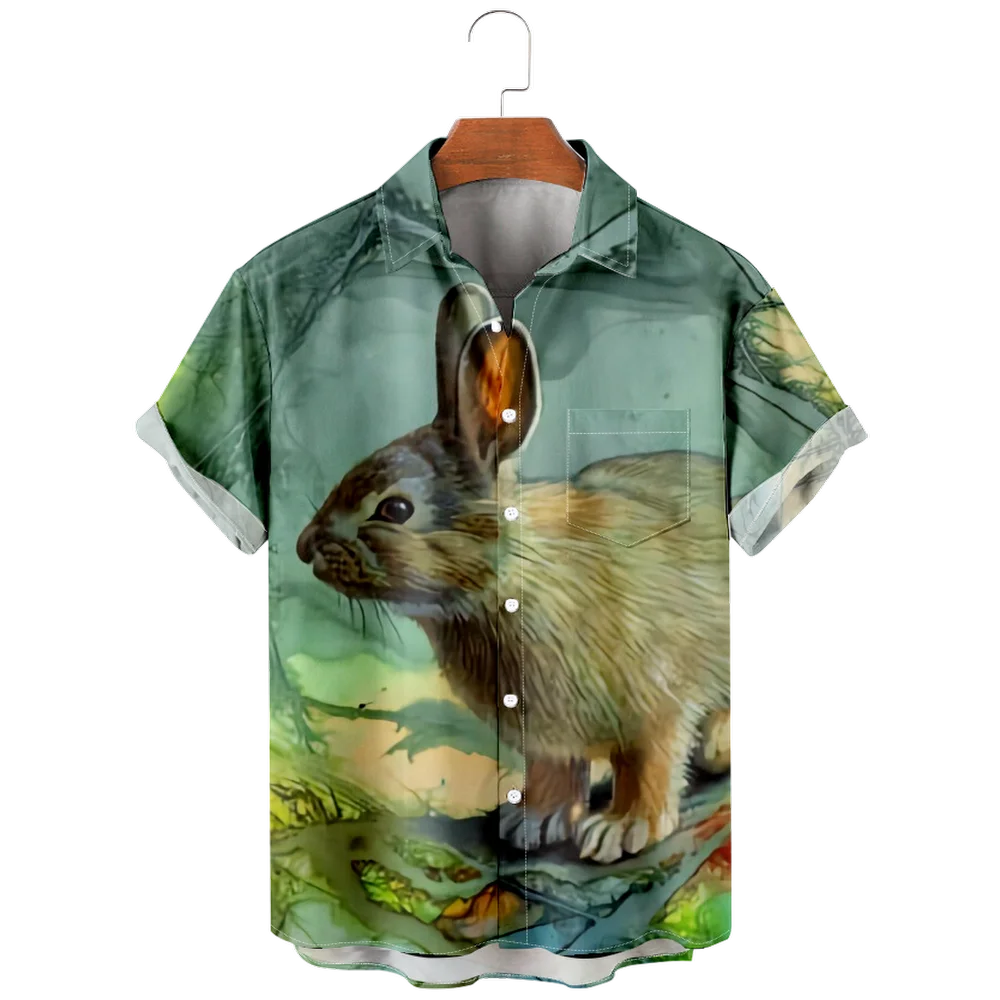 Cartoon Rabbit Pattern Men's Short Sleeve Button Down Lapel Shirt For Summer Resort Holiday
Cartoon Rabbit Pattern Men's Short Sleeve Button Down Lapel Shirt For Summer Resort Holiday