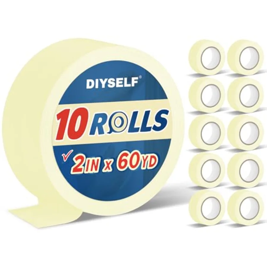 10 Pack Masking Tape, Painters Tape 2 Inch Wide, 10 Rolls × 2" × 60 Yds, Beige White Painter Tape for Walls, Trim, Baseboards,
10 Pack Masking Tape, Painters Tape 2 Inch Wide, 10 Rolls × 2" × 60 Yds, Beige White Painter Tape for Walls, Trim, Baseboards,