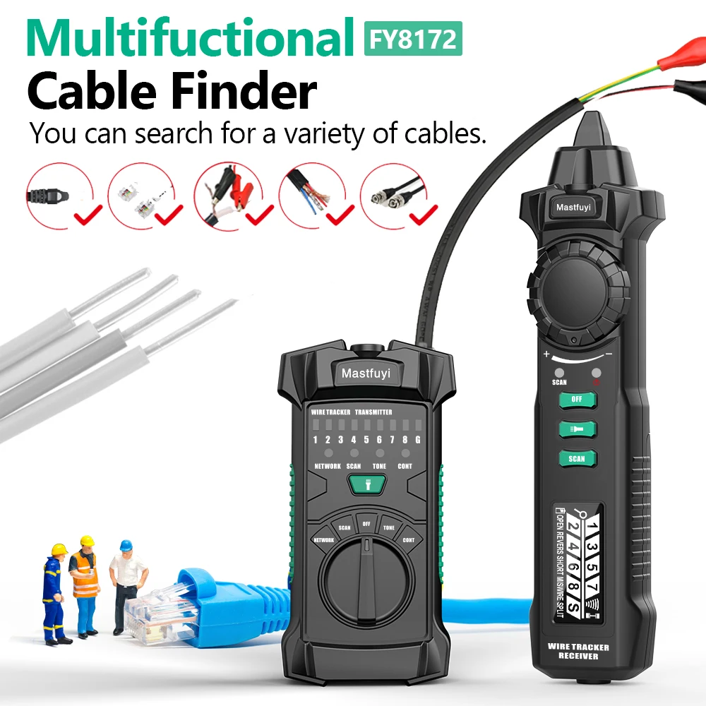MASTFUYI Digital Cable Finder Adjustable Sensitivity Tracker Network Wire Tracker for RJ45 RJ11 POE Detection Continuity Test