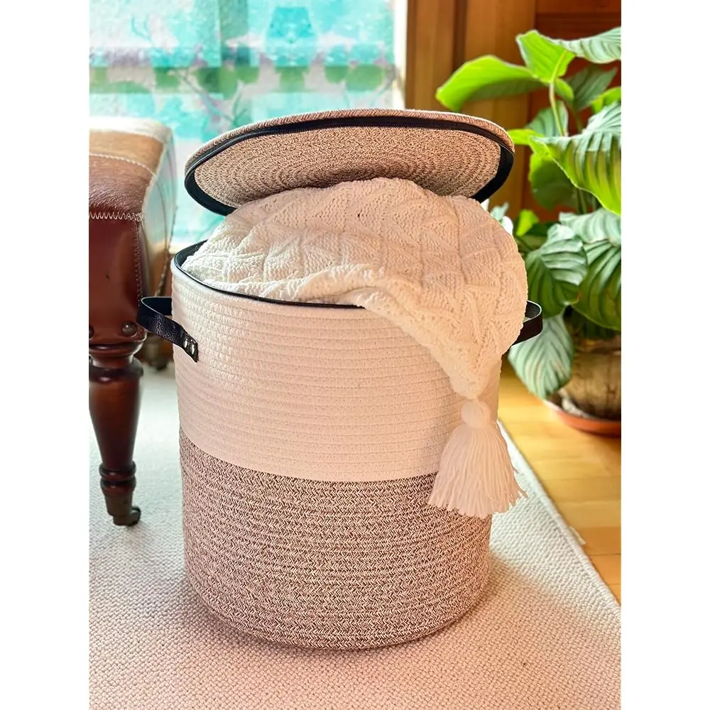 Cotton Rope Storage Basket With Zipper Cover & Woven Baskets With Lid Easy To Move Multi-Purpose Storage Basket For Living
Cotton Rope Storage Basket With Zipper Cover & Woven Baskets With Lid Easy To Move Multi-Purpose Storage Basket For Living