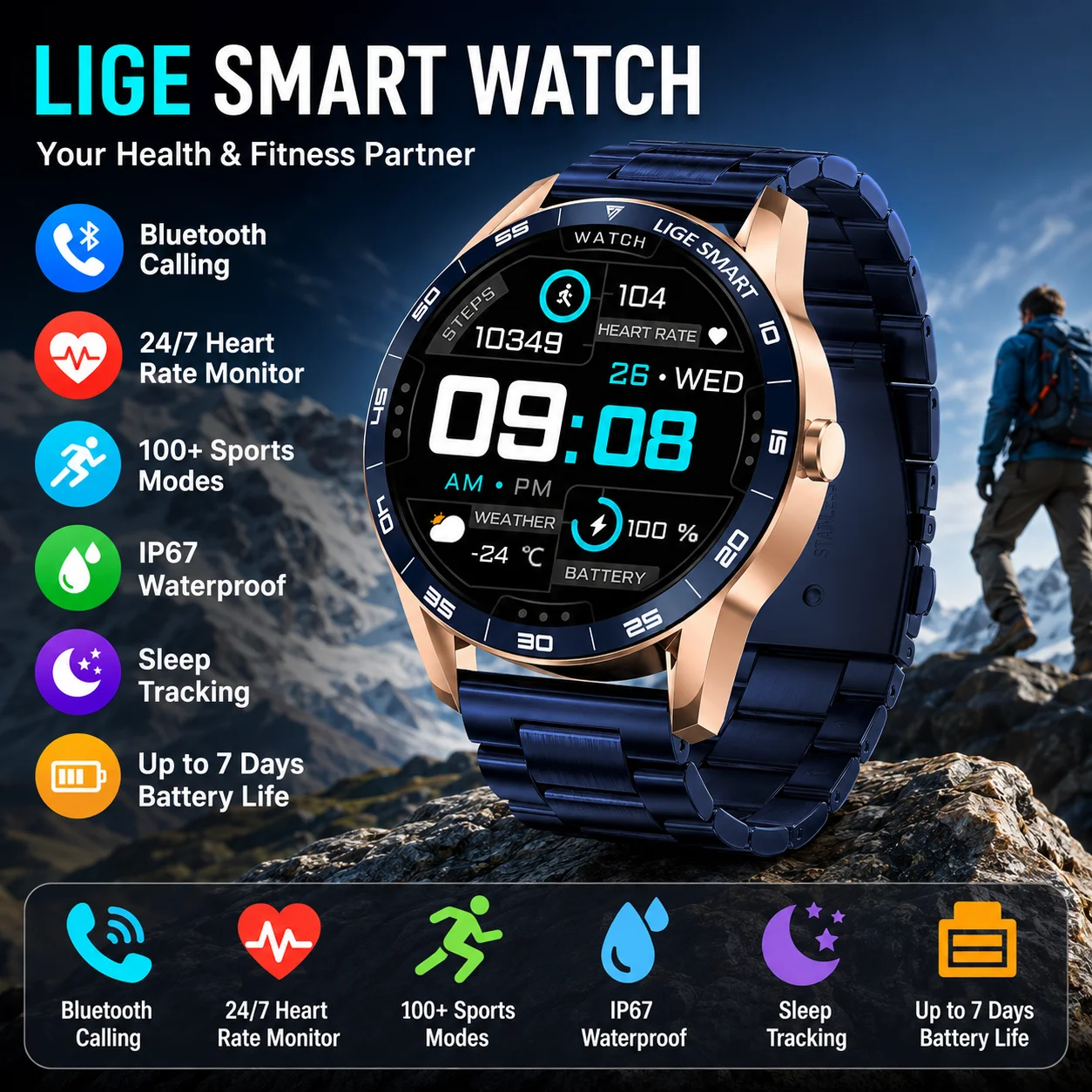 LIGE New 1.38"HD Smart Watch Men Bluetooth Call Men's Watches Health Monitor Sports Pedometer IP68 Waterproof Smartwatch For men
LIGE New 1.38"HD Smart Watch Men Bluetooth Call Men's Watches Health Monitor Sports Pedometer IP68 Waterproof Smartwatch For men