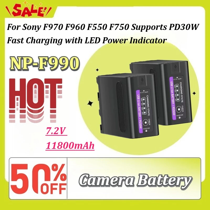 7.2V 11800mAh NP-F990 Type-C Camera Battery for Sony F970 F960 F550 F750 Supports PD30W Fast Charging with LED Power Indicator
7.2V 11800mAh NP-F990 Type-C Camera Battery for Sony F970 F960 F550 F750 Supports PD30W Fast Charging with LED Power Indicator