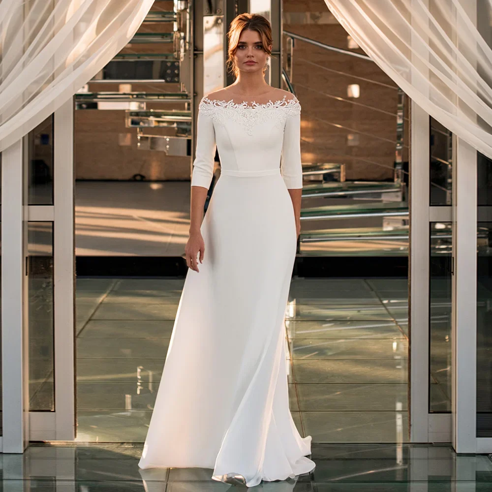 Simple Wedding Dress Elegant New Arrival Boat Neck 3/4 Sleeves Beading Appliques A Line Jersey Bridal Gown Robe De Mariee
Simple Wedding Dress Elegant New Arrival Boat Neck 3/4 Sleeves Beading Appliques A Line Jersey Bridal Gown Robe De Mariee