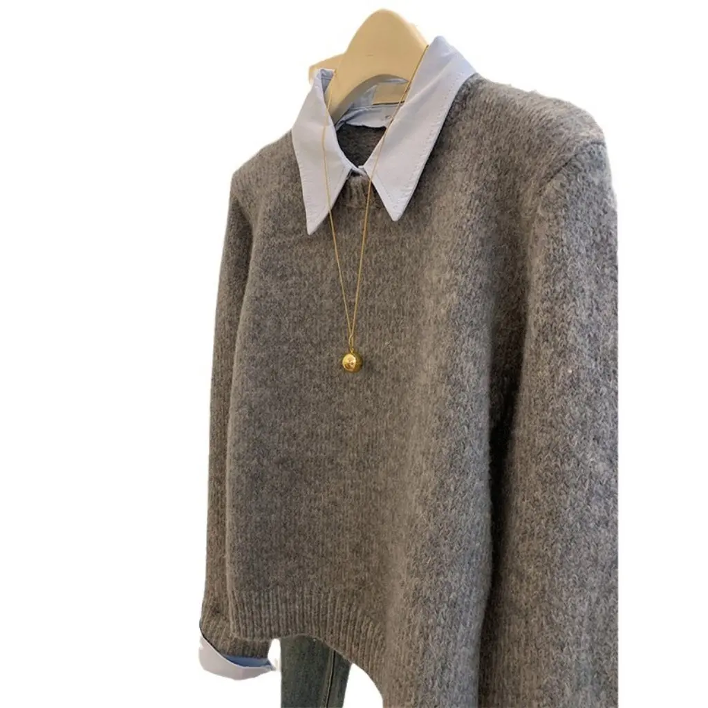 Kaning женский серый трикотаж с воротником-поло с длинными рукавами, пуловер из двух предметов, искусственная внутренняя одежда, новинка осени
Kaning женский серый трикотаж с воротником-поло с длинными рукавами, пуловер из двух предметов, искусственная внутренняя одежда, новинка осени