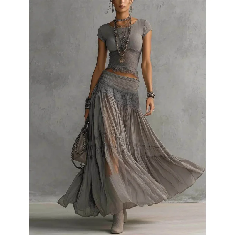 Fashionable Grey Knitted Long Dress Set Women's Vacation Wear Casual European Style mid Waist Other Material 100% Summer Dress
Fashionable Grey Knitted Long Dress Set Women's Vacation Wear Casual European Style mid Waist Other Material 100% Summer Dress