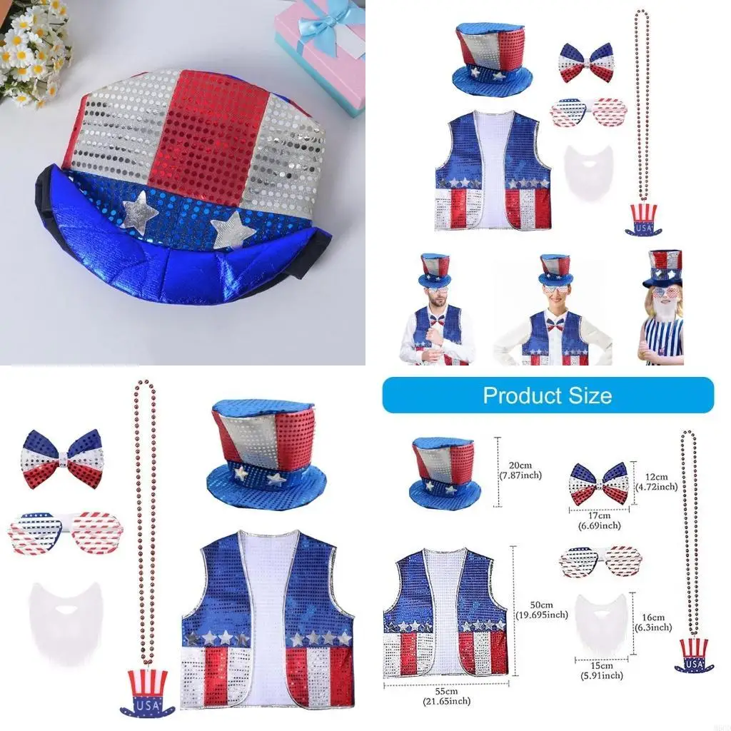 M6CD 6Pcs Patriotic Costume Set Holiday Outfit for Independence Day Party Gatherings
M6CD 6Pcs Patriotic Costume Set Holiday Outfit for Independence Day Party Gatherings