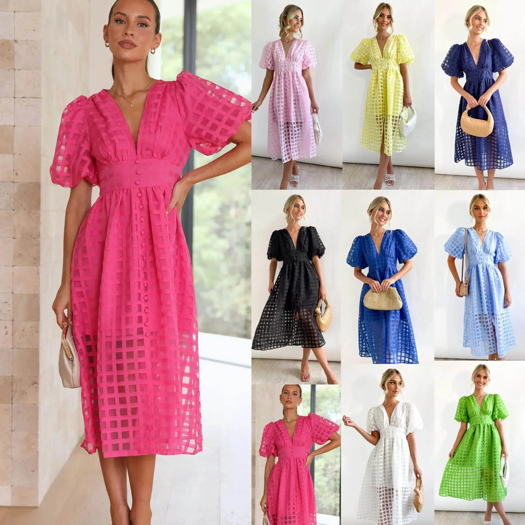 Fashionable Multi-Color Lantern Sleeve Dress Casual Party Women's Dress Spring Summer New Arrival Short Sleeve China Made
Fashionable Multi-Color Lantern Sleeve Dress Casual Party Women's Dress Spring Summer New Arrival Short Sleeve China Made