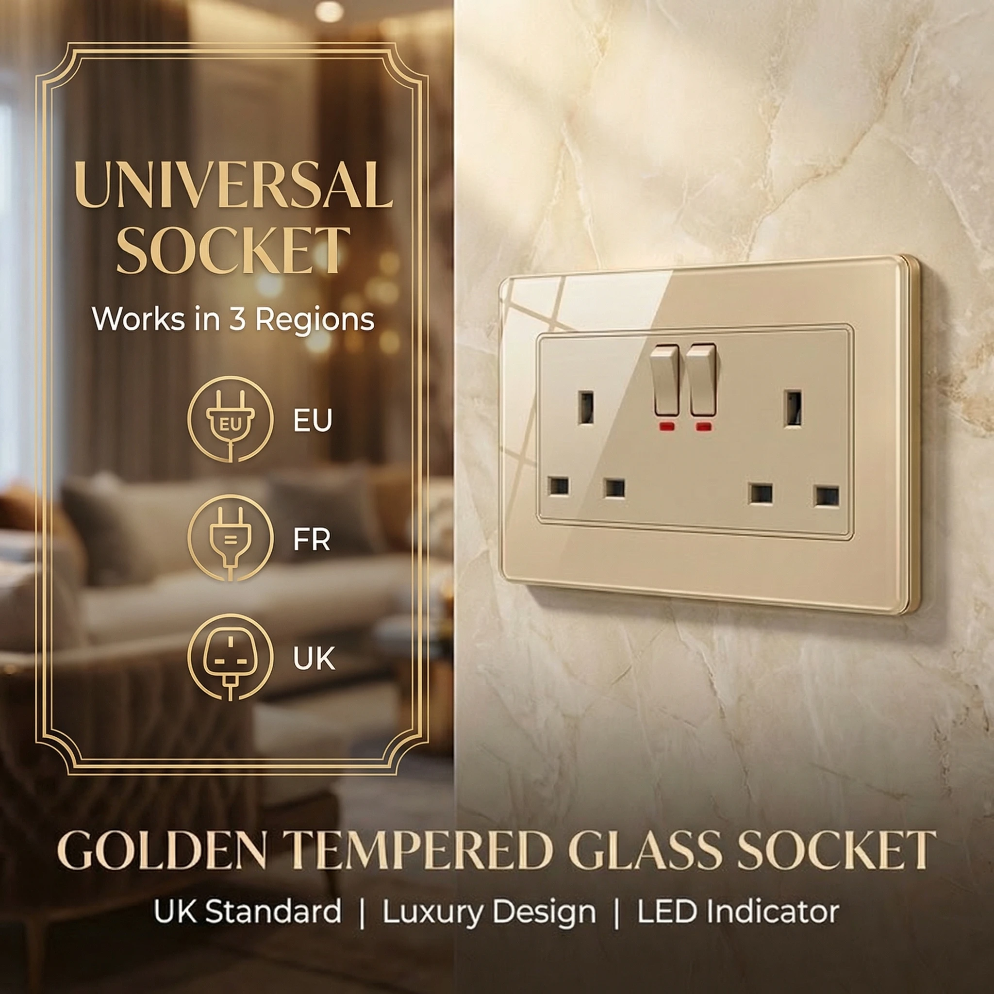 86 Type Tempered Glass Wall Switch Socket Panel,EU UK FR Electrical Plug, USB Charging Outlets,Modern Light Switch,Luxury Design
86 Type Tempered Glass Wall Switch Socket Panel,EU UK FR Electrical Plug, USB Charging Outlets,Modern Light Switch,Luxury Design