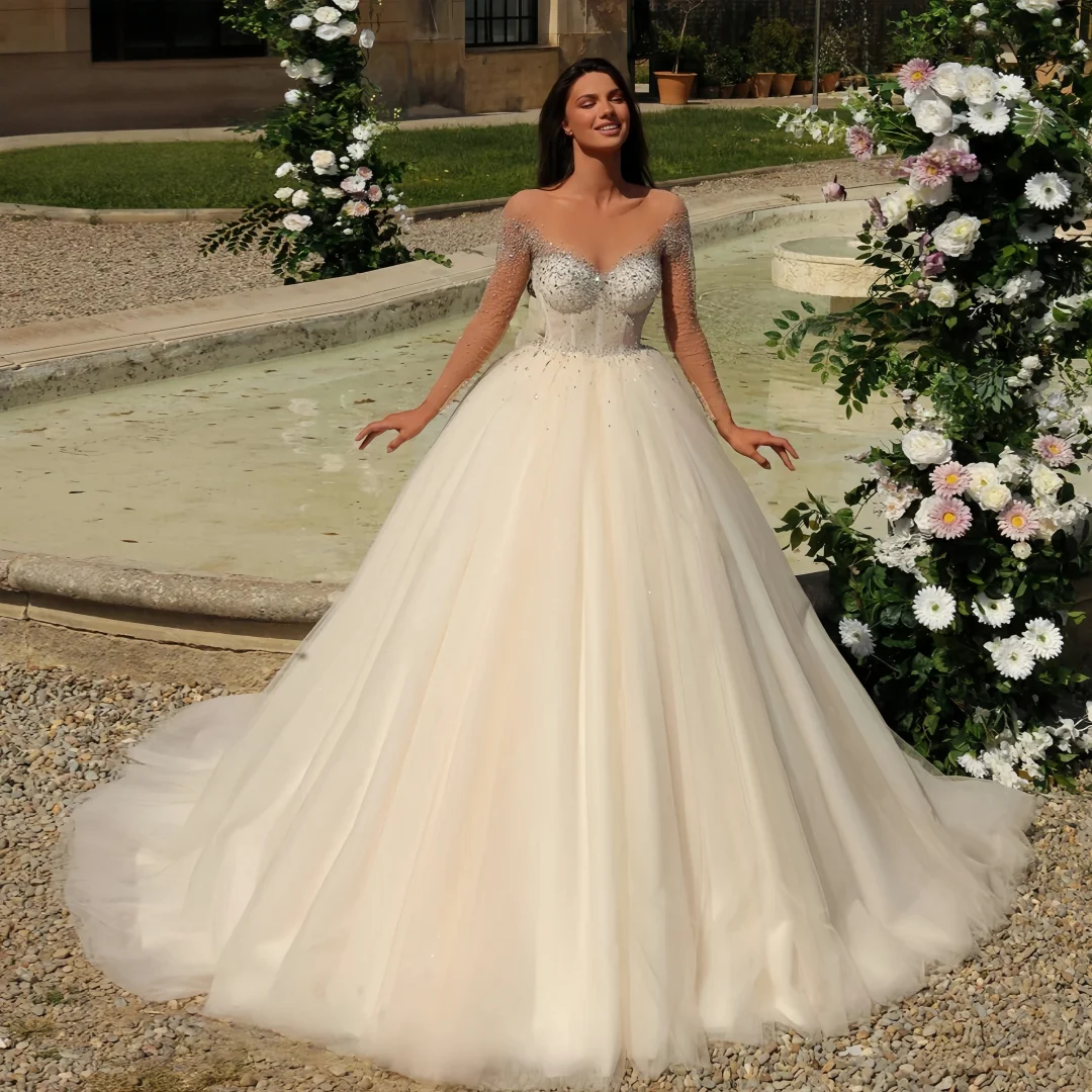 Customized Elegant V-Line Wedding Dresses Sweetheart Long Sleeve Vestido De Novia Lace Beaded Sequined Classic Bridal Gown
Customized Elegant V-Line Wedding Dresses Sweetheart Long Sleeve Vestido De Novia Lace Beaded Sequined Classic Bridal Gown