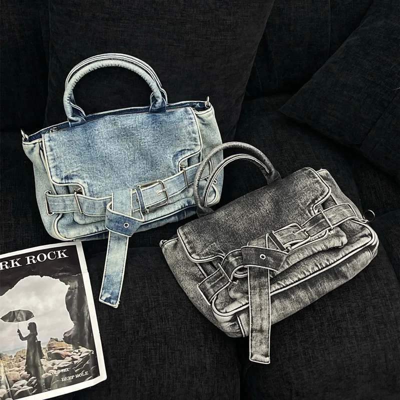 FIRMRANCH Vintage Washed Denim Bag Trendy Chic Messenger Bag Tied Flap Design Handbag Personality Spicy Girl Shoulder Purse Tote
FIRMRANCH Vintage Washed Denim Bag Trendy Chic Messenger Bag Tied Flap Design Handbag Personality Spicy Girl Shoulder Purse Tote