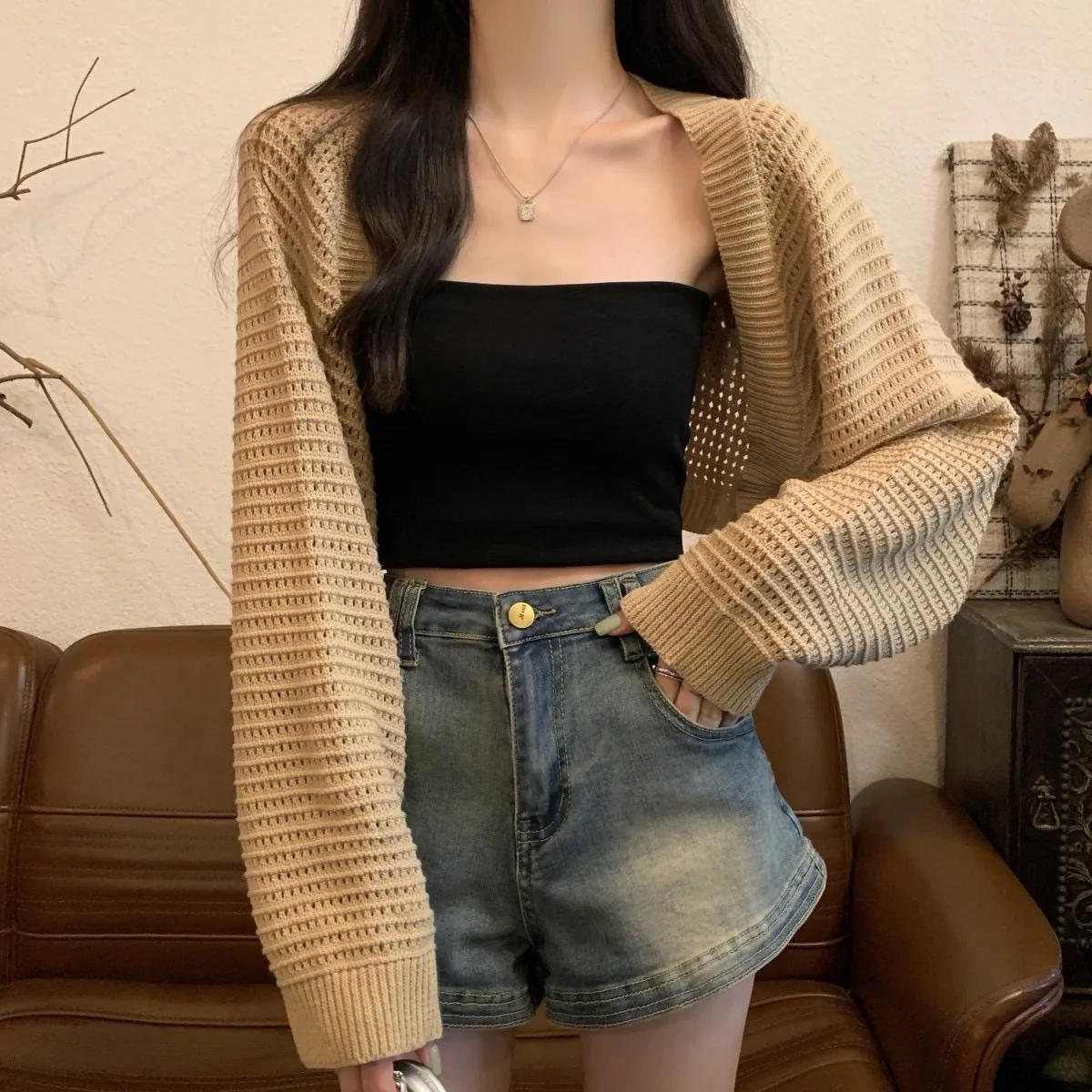Loose Long Sleeve Knitted Sun Protection Cardigan Summer with Strap Hollow out Design Polyester Fiber Commute Style Women's Top
Loose Long Sleeve Knitted Sun Protection Cardigan Summer with Strap Hollow out Design Polyester Fiber Commute Style Women's Top