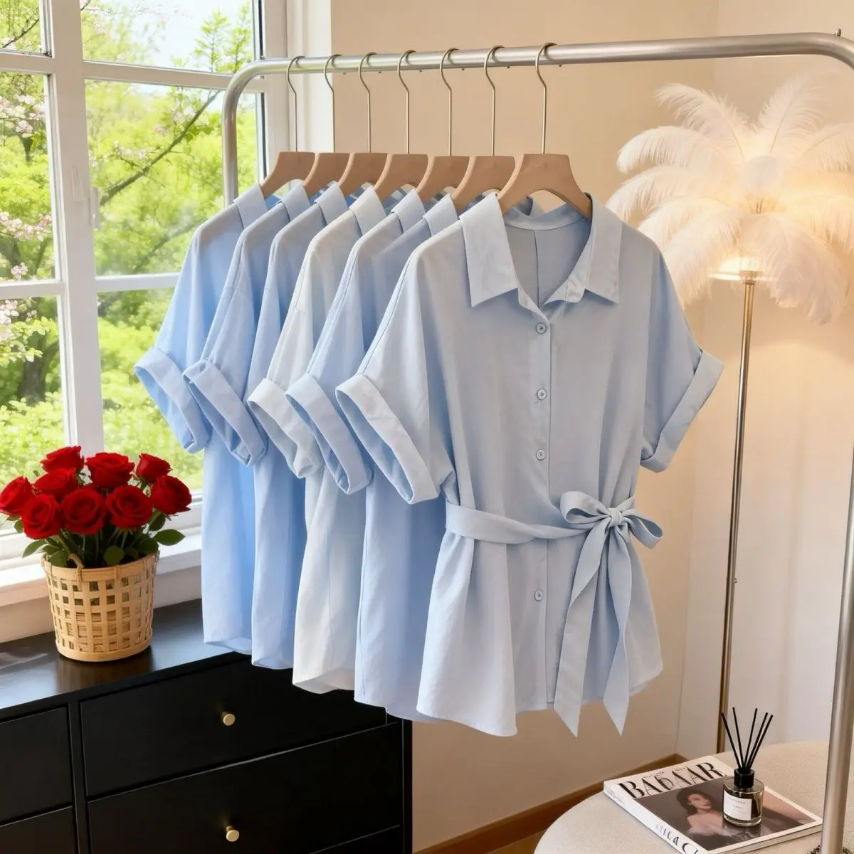 in Style Women's Collar Shirt White Top Summer Korean Version Waist Cinched Short Sleeve Small Size Fashionable Shirt
in Style Women's Collar Shirt White Top Summer Korean Version Waist Cinched Short Sleeve Small Size Fashionable Shirt