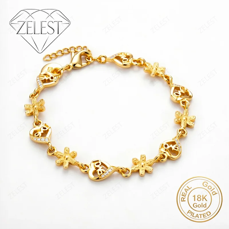 925 Sterling Silver 18K Gold Plated 8-inch Exquisite Flower Heart Bracelet for Women's Wedding Party Jewelry
925 Sterling Silver 18K Gold Plated 8-inch Exquisite Flower Heart Bracelet for Women's Wedding Party Jewelry