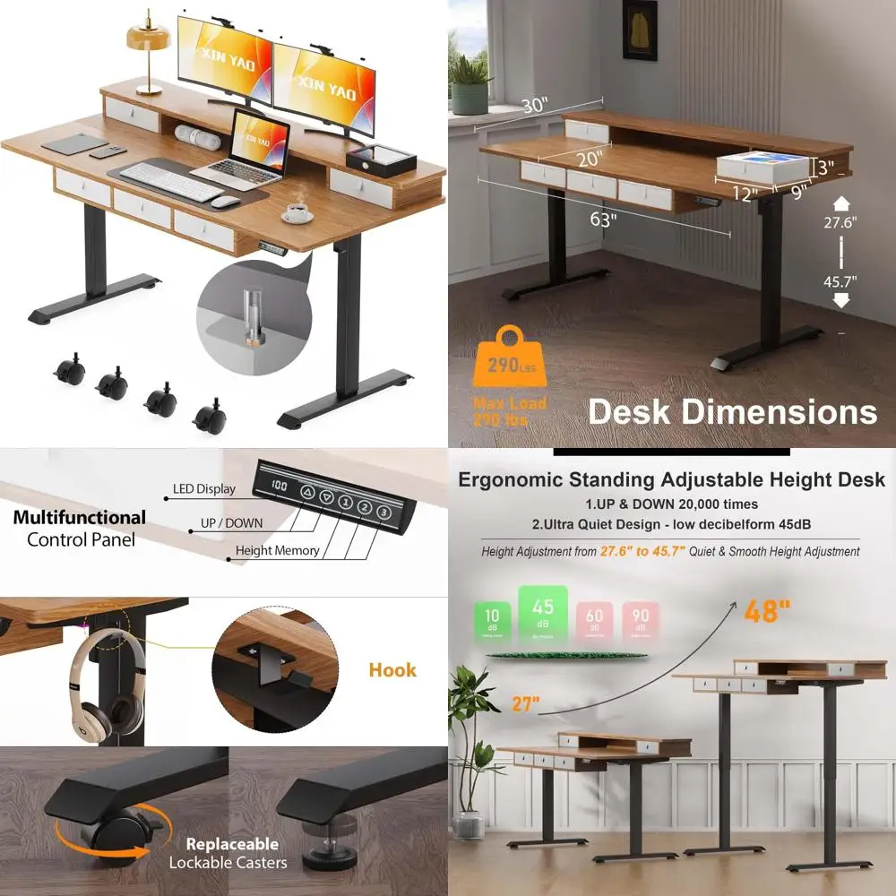 Extra Wide Electric Standing Desk with 5 Drawers, 63x30 Adjustable Height Desk for Sit-Stand Work with Storage
Extra Wide Electric Standing Desk with 5 Drawers, 63x30 Adjustable Height Desk for Sit-Stand Work with Storage