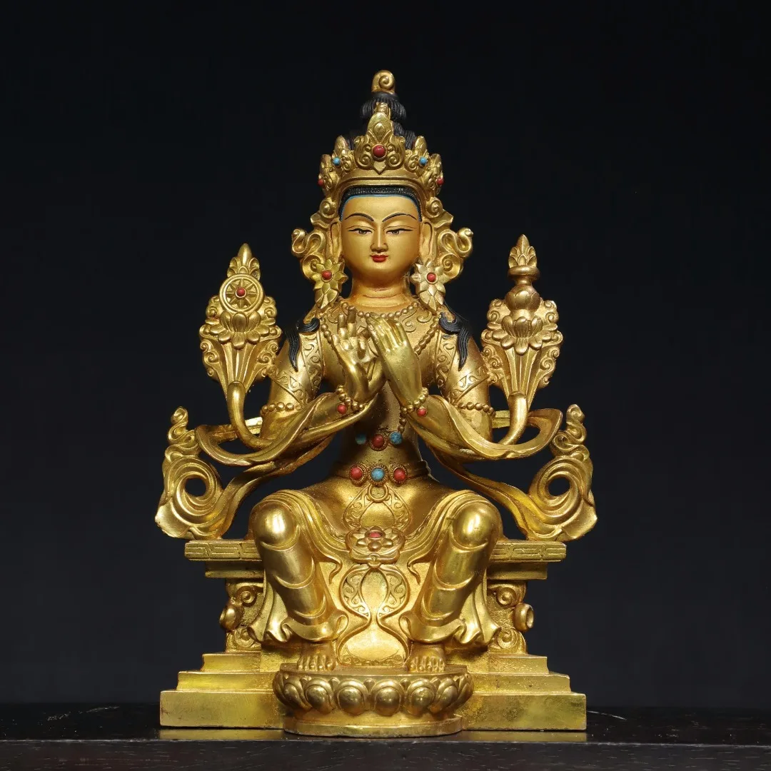 12"Tibetan Temple Collection Old Bronze Gilded Cinnabar Mosaic Gem Maitreya Bodhisattva Tibetan Buddha Worship Hall Town house
12"Tibetan Temple Collection Old Bronze Gilded Cinnabar Mosaic Gem Maitreya Bodhisattva Tibetan Buddha Worship Hall Town house