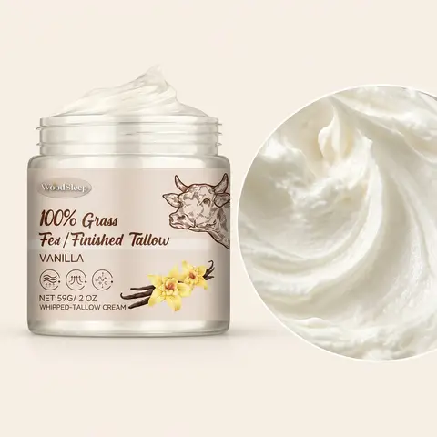 Ship from US Vanilla Whipped Tallow Cream WoodSleep 59g 100% Grass Fed Finished Natural Face Cream Handmade for Dry Sensitive Skin Deep Moisturizing