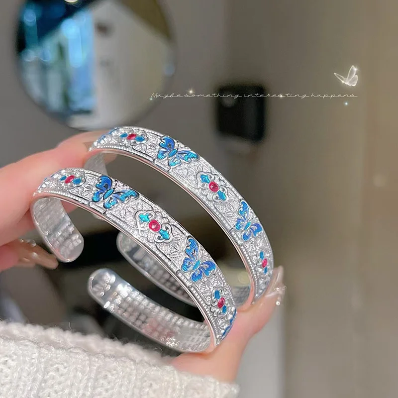 Butterfly enamel S999 sterling silver bracelet, women's fashionable open mouth heart adjustable bracelet jewelry gift
Butterfly enamel S999 sterling silver bracelet, women's fashionable open mouth heart adjustable bracelet jewelry gift