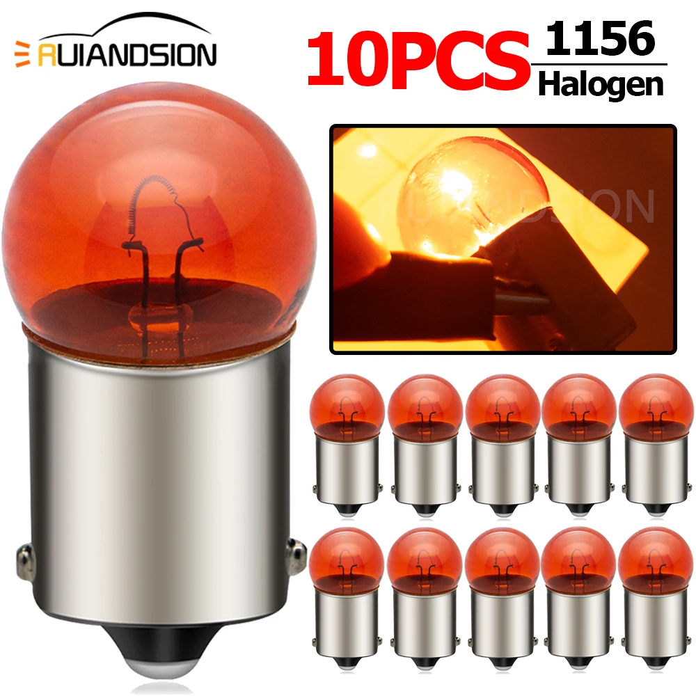 10Pcs Car Indicator Light Brake Reverse Lamp Parking Halogen Light Bulb 1156 BA15S DC6V Yellow Warning Halogen Lamp Non-Polarity
10Pcs Car Indicator Light Brake Reverse Lamp Parking Halogen Light Bulb 1156 BA15S DC6V Yellow Warning Halogen Lamp Non-Polarity