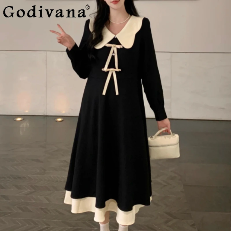 Spring Autumn French Sweet Peter Pan Collar Age-reducing Dress Girl Large Size Retro Contrasting Color Long Sleeve Black Dresses
Spring Autumn French Sweet Peter Pan Collar Age-reducing Dress Girl Large Size Retro Contrasting Color Long Sleeve Black Dresses