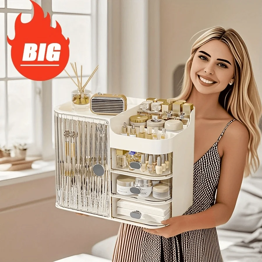 Multifunctional Cosmetic Storage Box, Semi-Open Large Capacity, With Drawers And Mirror, Suitable For Cosmetics And Skincare Essentials, Perfect For Bathroom Vanity, Office Desk And Dressing Table
Multifunctional Cosmetic Storage Box, Semi-Open Large Capacity, With Drawers And Mirror, Suitable For Cosmetics And Skincare Essentials, Perfect For Bathroom Vanity, Office Desk And Dressing Table