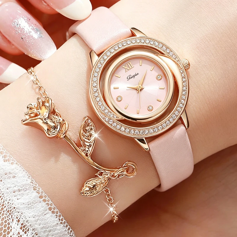 2pcs - Elegant Luxury Women's Quartz Watch Set Paired with Diamond Dial Leather Watch+Shining Rose Bracelet Women's Gift
2pcs - Elegant Luxury Women's Quartz Watch Set Paired with Diamond Dial Leather Watch+Shining Rose Bracelet Women's Gift