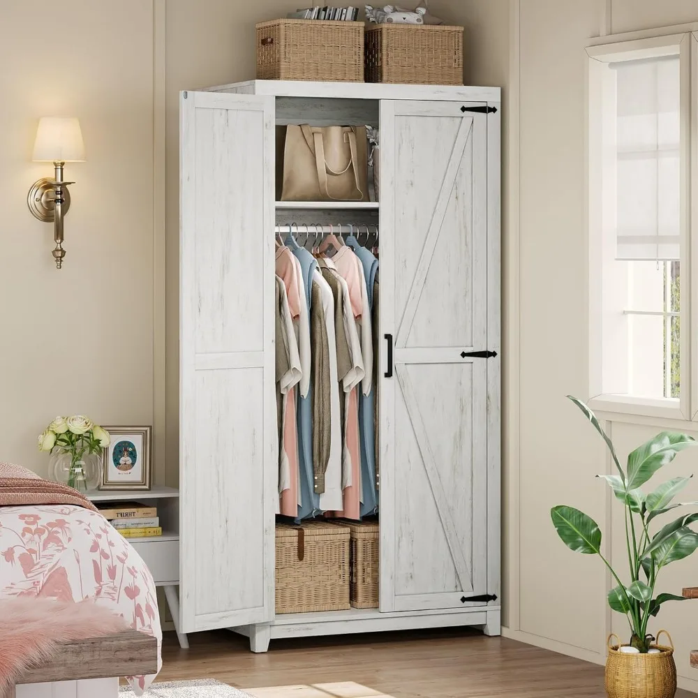 Farmhouse Armoire Wardrobe Closet with 2 Barn Doors, 71'' Storage Cabinet with Hanging Rod & Shelf, Versatile Clothing Storage
Farmhouse Armoire Wardrobe Closet with 2 Barn Doors, 71'' Storage Cabinet with Hanging Rod & Shelf, Versatile Clothing Storage
