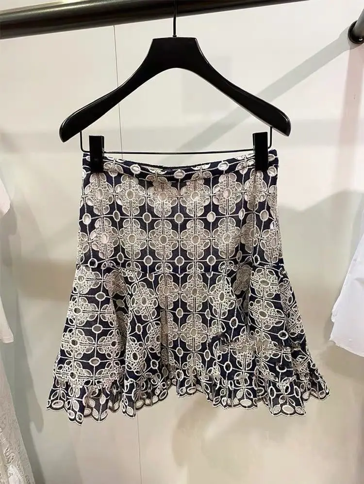 Women Ruffles Skirt Floral Embroidery Hollow Out High Waist A-Line Vintage Mini Jupe
Women Ruffles Skirt Floral Embroidery Hollow Out High Waist A-Line Vintage Mini Jupe