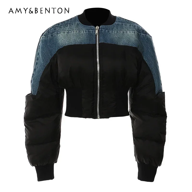 Personalized Fashion Denim Splicing Thickened Cotton Jacket High-end Round Neck Slim Short Jackets for Women Street Punk Style
Personalized Fashion Denim Splicing Thickened Cotton Jacket High-end Round Neck Slim Short Jackets for Women Street Punk Style