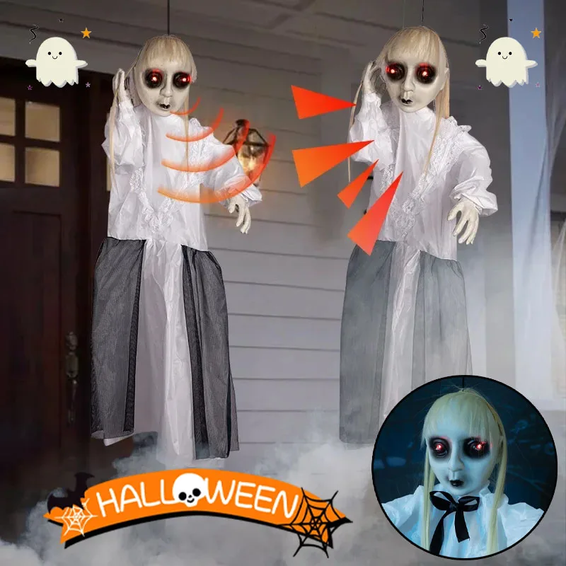 Halloween Hanging Ghost Animated Floating Ghost Prop with LED Eyes & Eerie Sounds for Haunted Houses
Halloween Hanging Ghost Animated Floating Ghost Prop with LED Eyes & Eerie Sounds for Haunted Houses