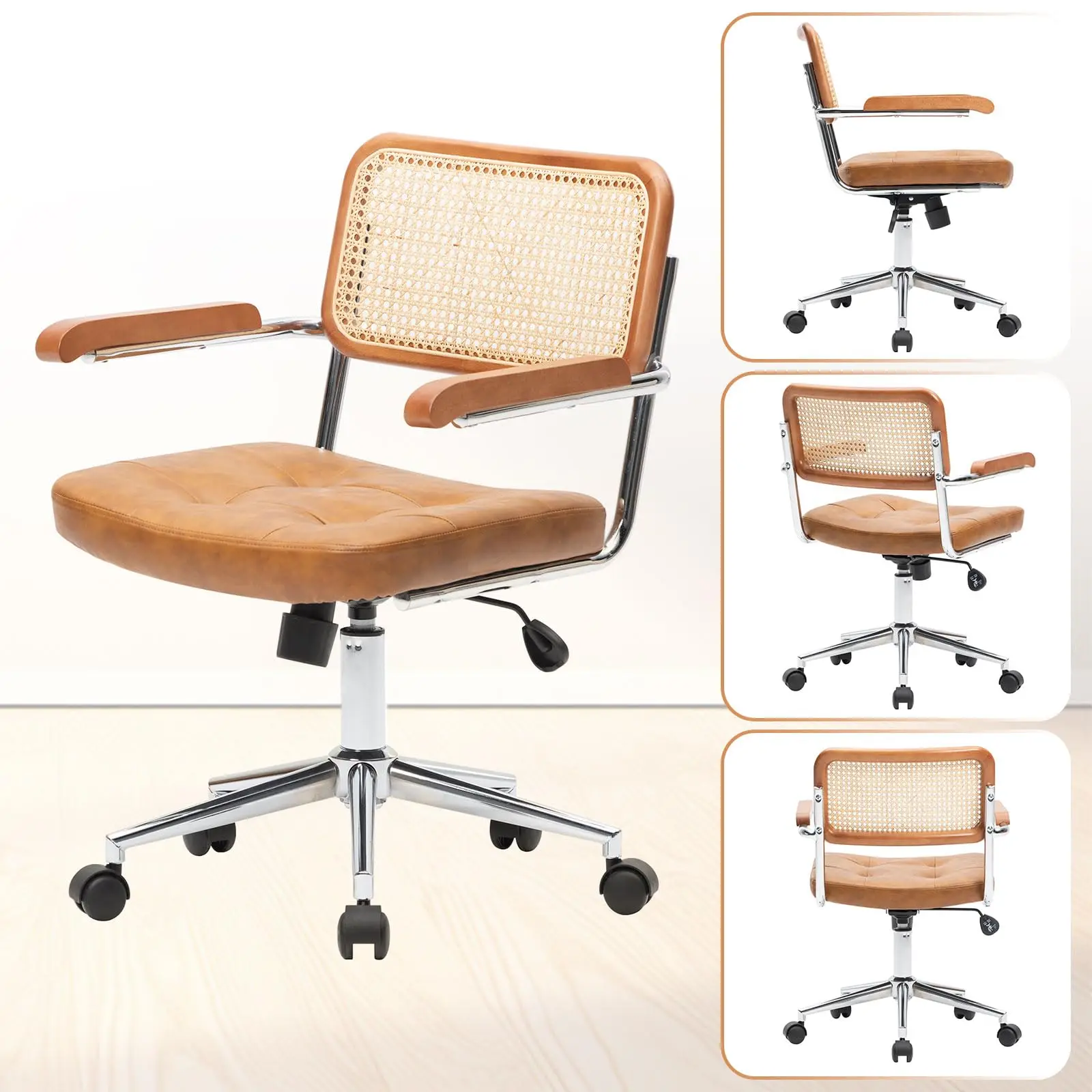 m Leather Office Chair with Rattan Backrest, Tufted Vanity Swivel Chair for Girls or Women Desk Armchair m
m Leather Office Chair with Rattan Backrest, Tufted Vanity Swivel Chair for Girls or Women Desk Armchair m