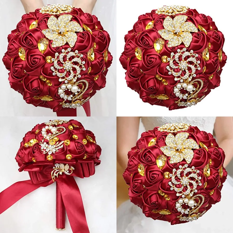 Wedding Flowers Bridal Bouquets Rhinestone Brooch Flowers Crystal Bride Holding Bouquet Ivory Satin Roses with Diamond Pearl Ri
Wedding Flowers Bridal Bouquets Rhinestone Brooch Flowers Crystal Bride Holding Bouquet Ivory Satin Roses with Diamond Pearl Ri