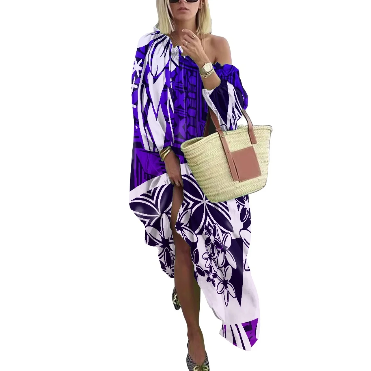 Luxury 2025 women's long dress elegant Paukenikeni Elei print blue with pleated collar one shoulder long sleeves sweet style
Luxury 2025 women's long dress elegant Paukenikeni Elei print blue with pleated collar one shoulder long sleeves sweet style