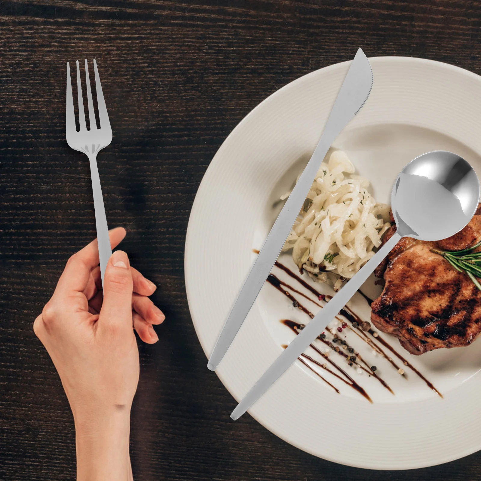 1 Set Portable Western Cutlery Stainless Steel Dinnerware Smooth Matte Finish Fork Spoon Kit For Home Restaurant Hotel Party Use
1 Set Portable Western Cutlery Stainless Steel Dinnerware Smooth Matte Finish Fork Spoon Kit For Home Restaurant Hotel Party Use