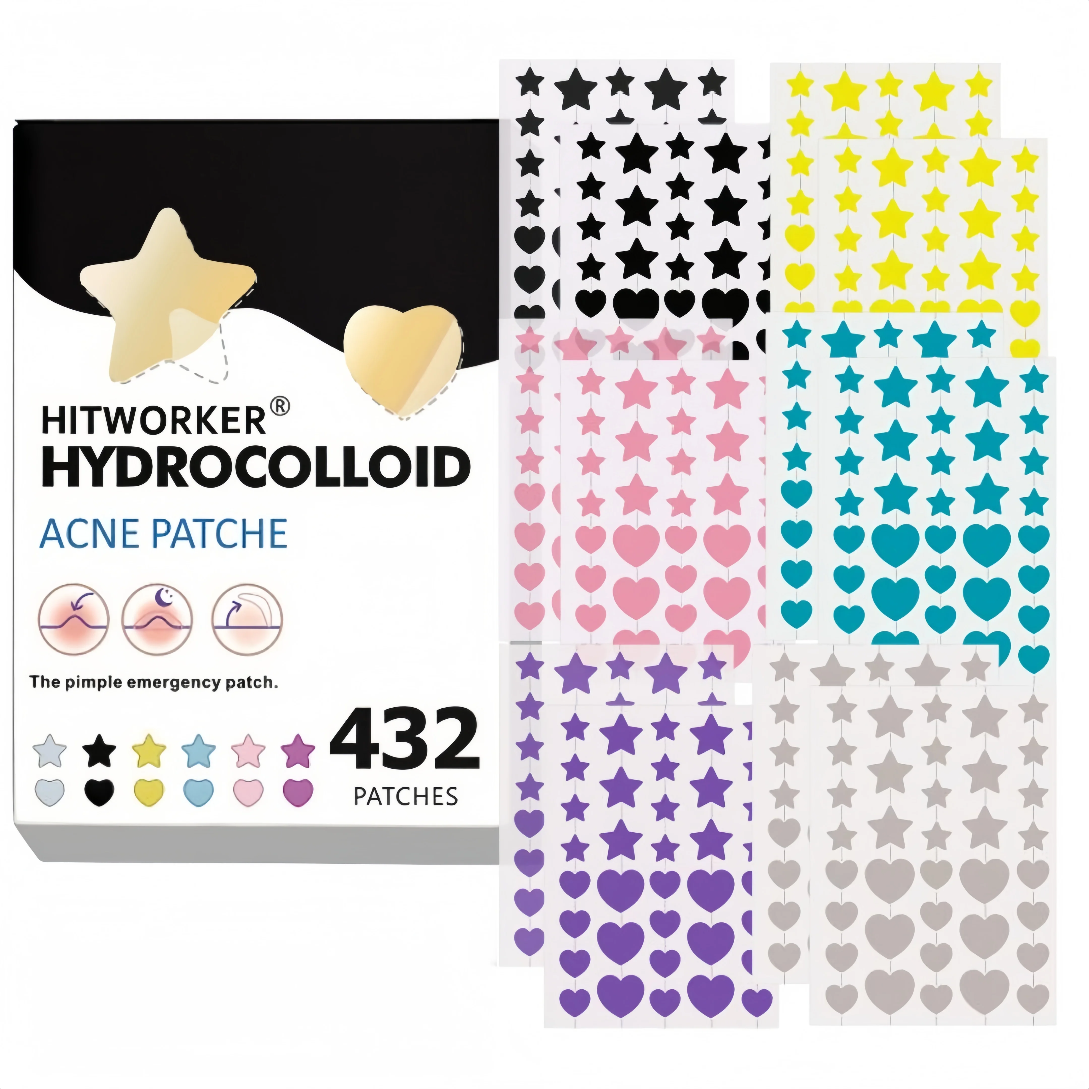 432 Pcs Star Heart Acne Stickers, High-Quality Emergency Kit, Invisible Hydrogel Absorbs Pus Quickly, Reduces Swelling, Cute Sta
432 Pcs Star Heart Acne Stickers, High-Quality Emergency Kit, Invisible Hydrogel Absorbs Pus Quickly, Reduces Swelling, Cute Sta